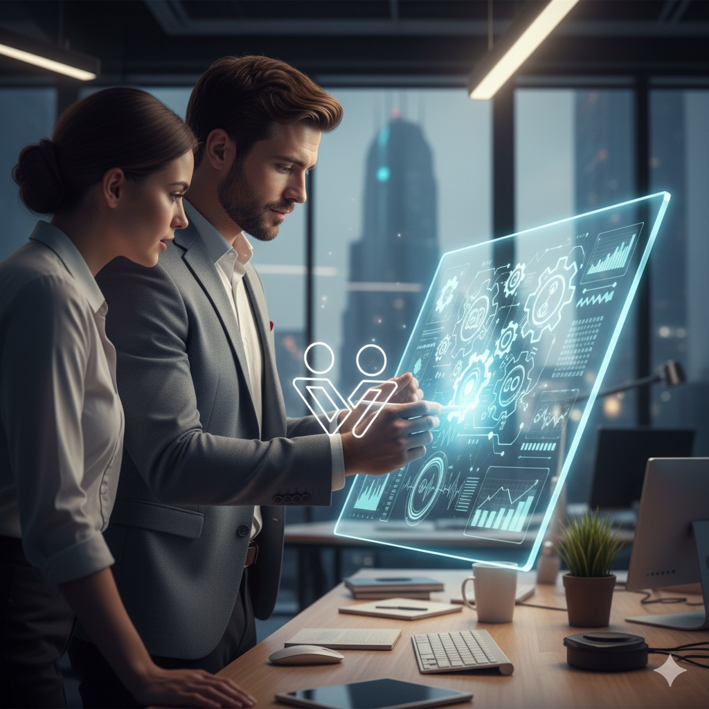 مصمم هوية بصرية يقدم خدمات العقود المتجددة لعميل في مكتب حديث